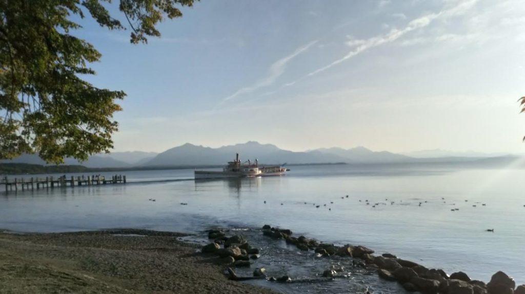 Raddampfer am Chiemsee , Dampfersteg Chieming